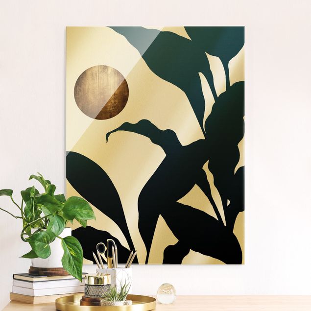 Glass print - Golden Moon In The Jungle - Portrait format