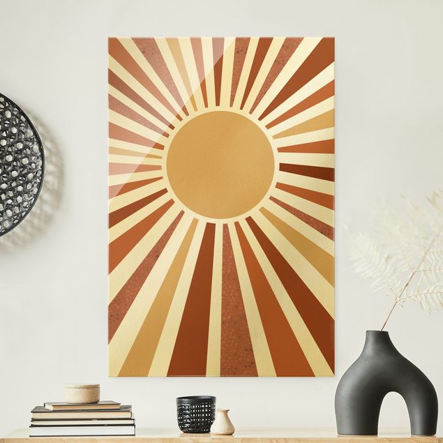 Glass print - Golden Sun Rays  - Portrait format