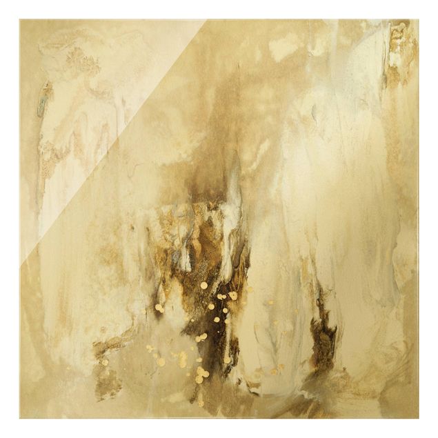 Glass print - Golden Quicksand II - Square