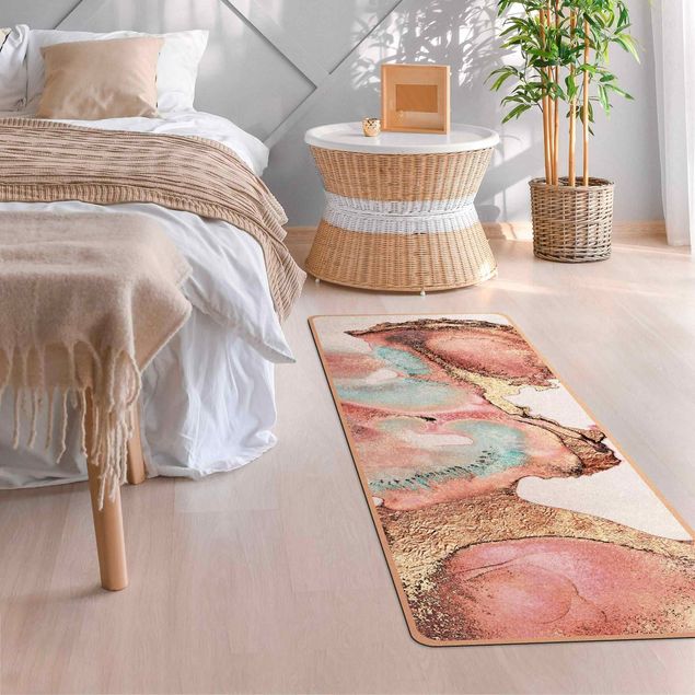 modern abstract rug Golden Watercolour Rosé