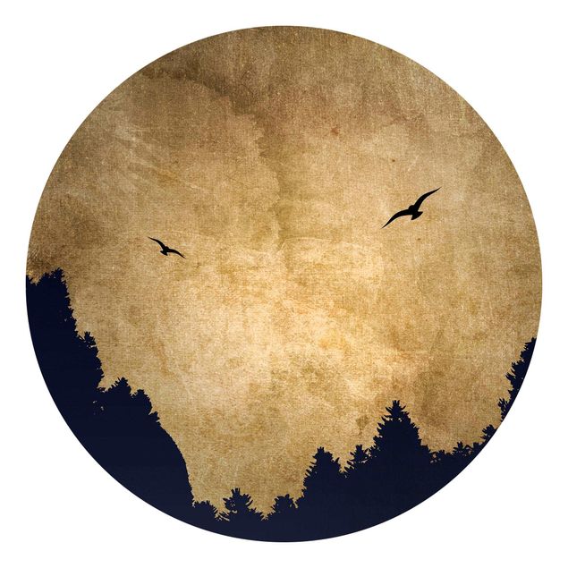 Self-adhesive round wallpaper forest - Gold Moon In The Forest