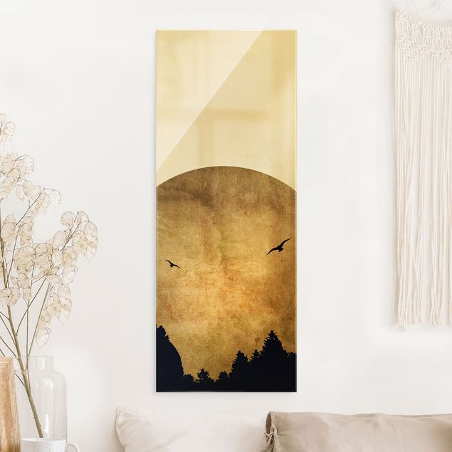 Glass print - Gold Moon In The Forest - Portrait format