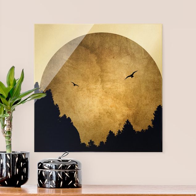 Glass print - Gold Moon In The Forest - Square