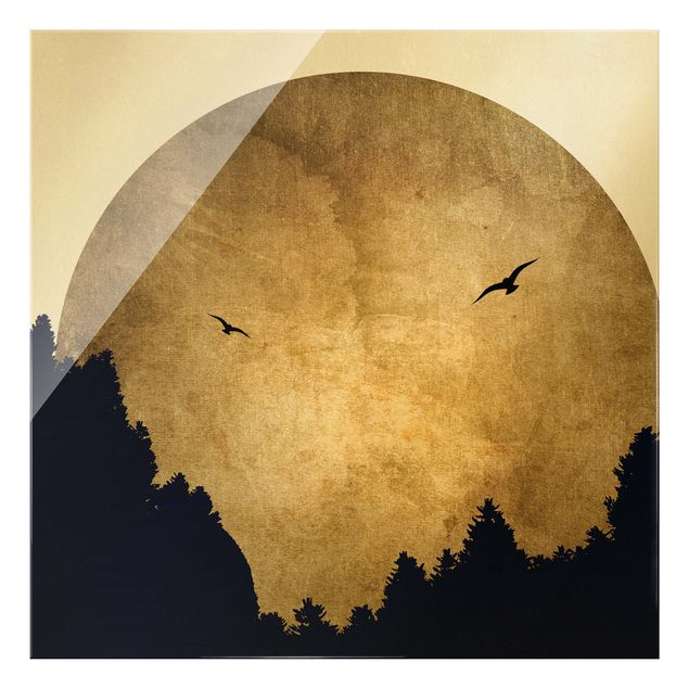 Glass print - Gold Moon In The Forest - Square