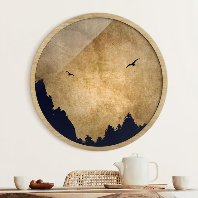 Framed prints round Gold Moon In The Forest