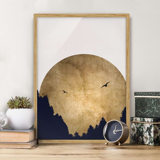 Framed poster - Gold Moon In The Forest