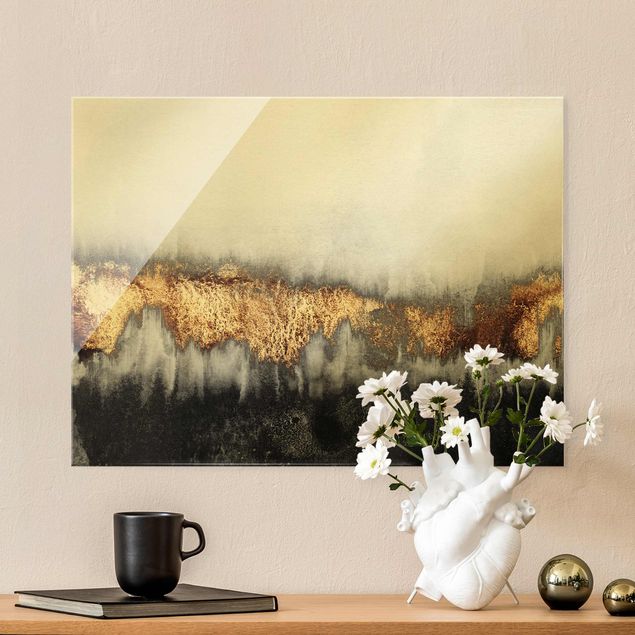 Glass print - Gold Traces In Watercolour  - Landscape format