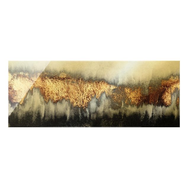 Glass print - Gold Traces In Watercolour  - Panorama