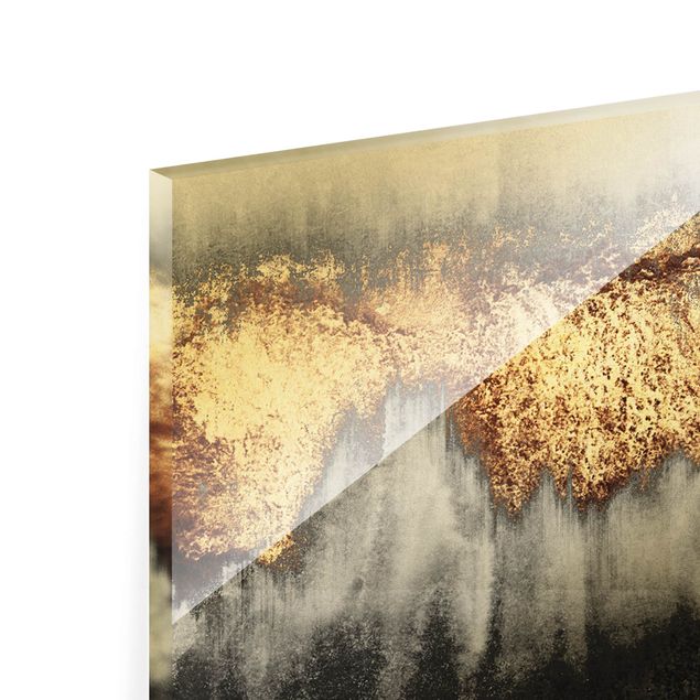 Glass print - Gold Traces In Watercolour  - Panorama