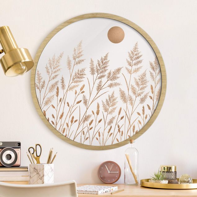 Framed prints round Grasses And Moon In Gold