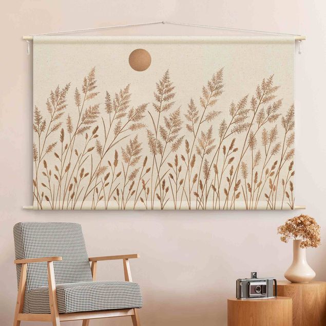 wall hangings Grasses And Moon In Gold