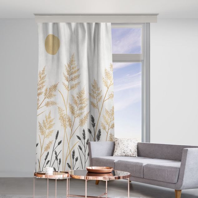 bespoke curtains Grasses And Moon In Gold And Black