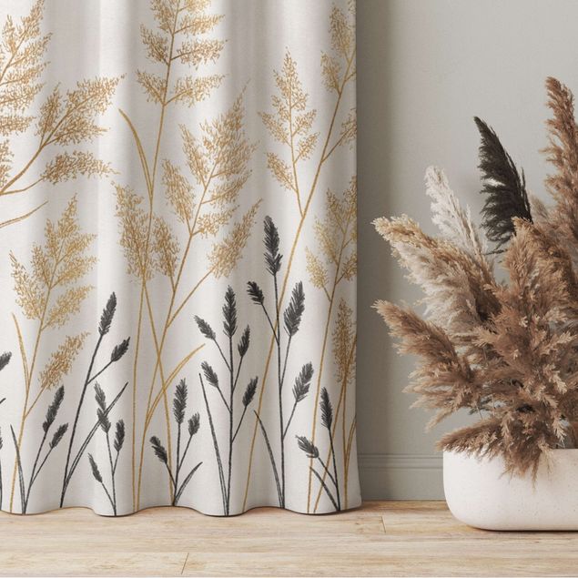 modern curtains for living room Grasses And Moon In Gold And Black