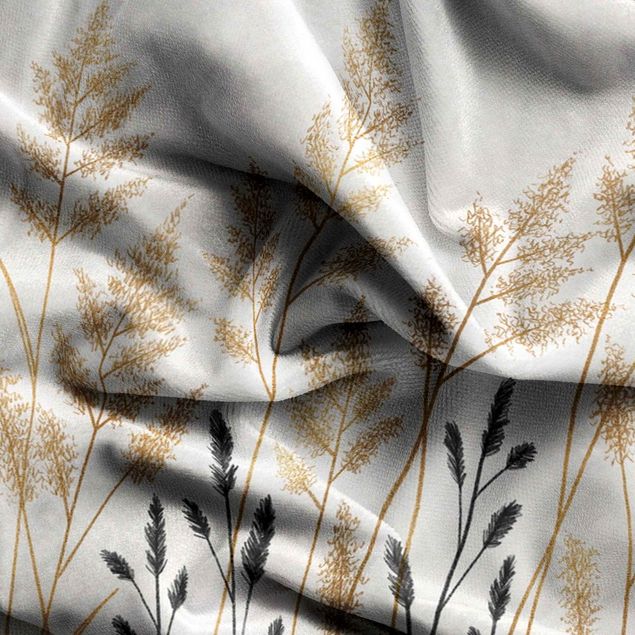 farmhouse curtains Grasses And Moon In Gold And Black