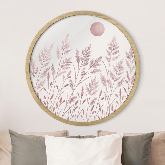 Framed prints round Grasses And Moon In Coppery