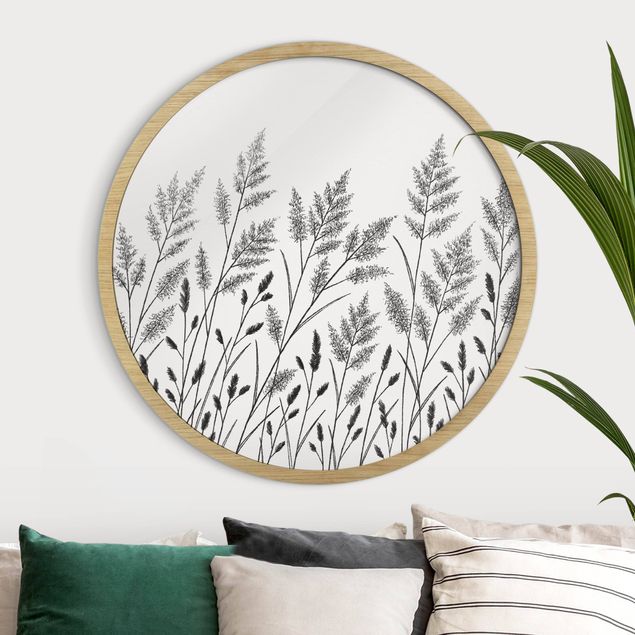 Framed prints round Grasses And Moon In Black