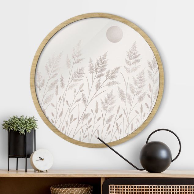 Framed prints round Grasses And Moon In Silver