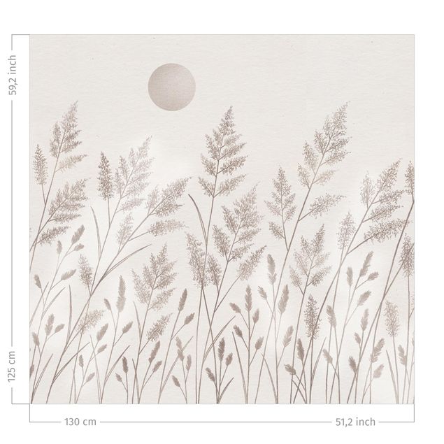 flower curtains Grasses And Moon In Silver