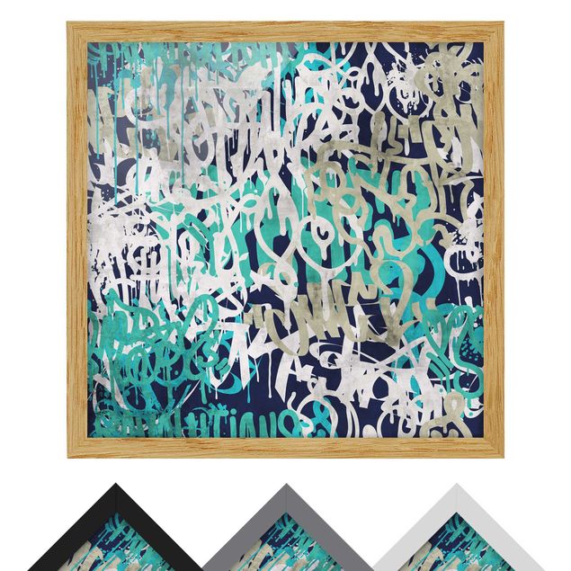 Framed poster|Graffiti Art Tagged Wall Turquoise