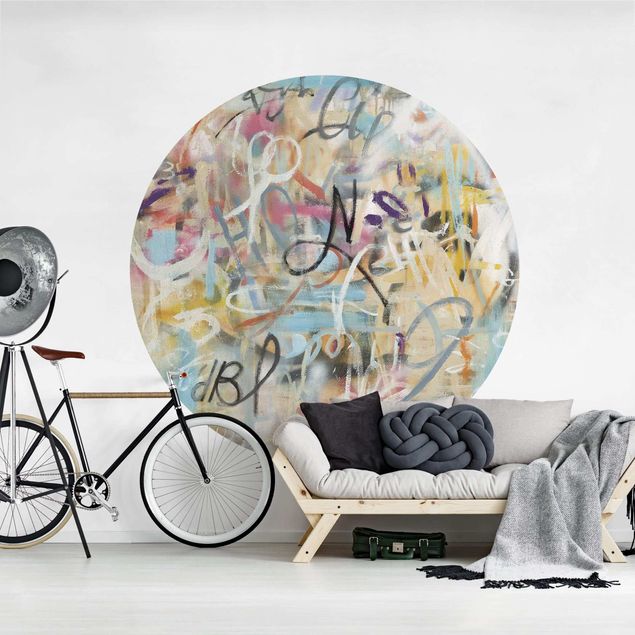 Self-adhesive round wallpaper - Graffiti Freedom In Pastel