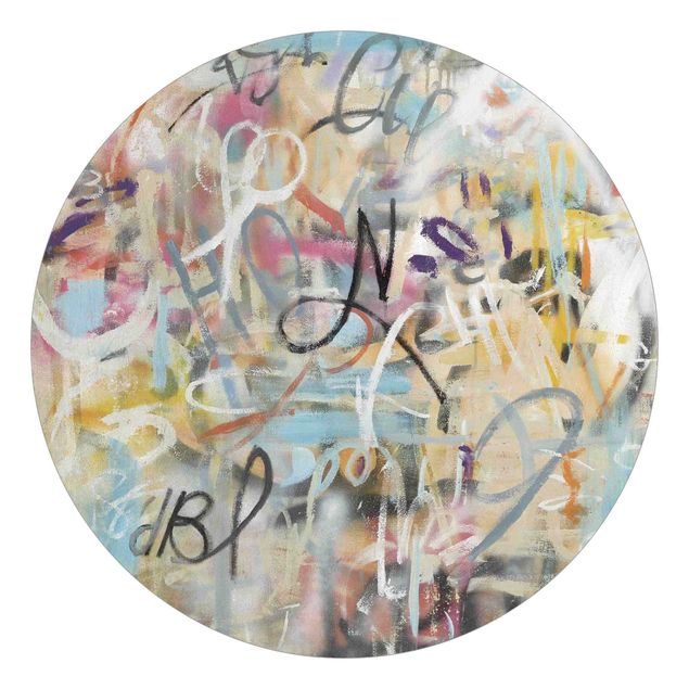 Self-adhesive round wallpaper - Graffiti Freedom In Pastel