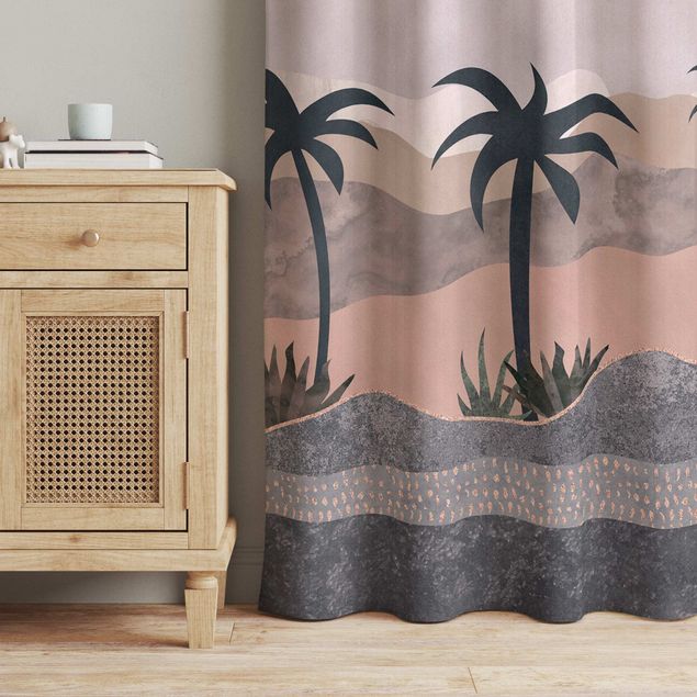 Modern Curtains Graphic Landscape With Palm Trees