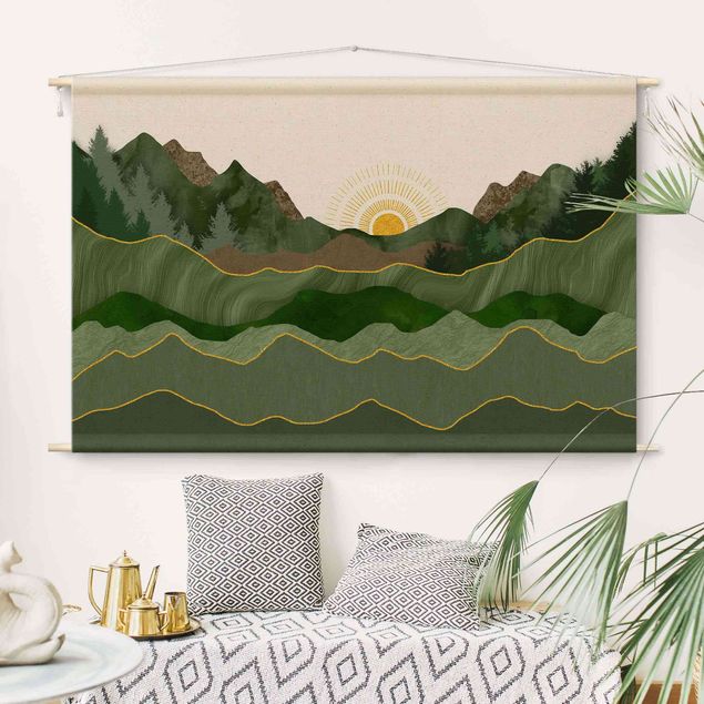 modern wall tapestry Graphic Landscape With Sun