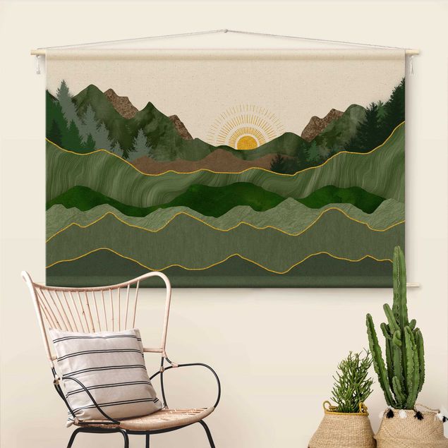 nature wall tapestry Graphic Landscape With Sun