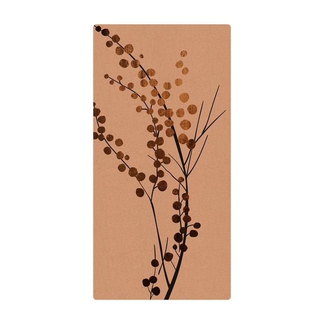 Cork mat - Graphical Plant World - Berries Gold - Portrait format 1:2