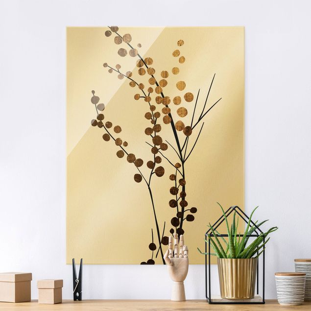 Glass print - Graphical Plant World - Berries Gold - Portrait format