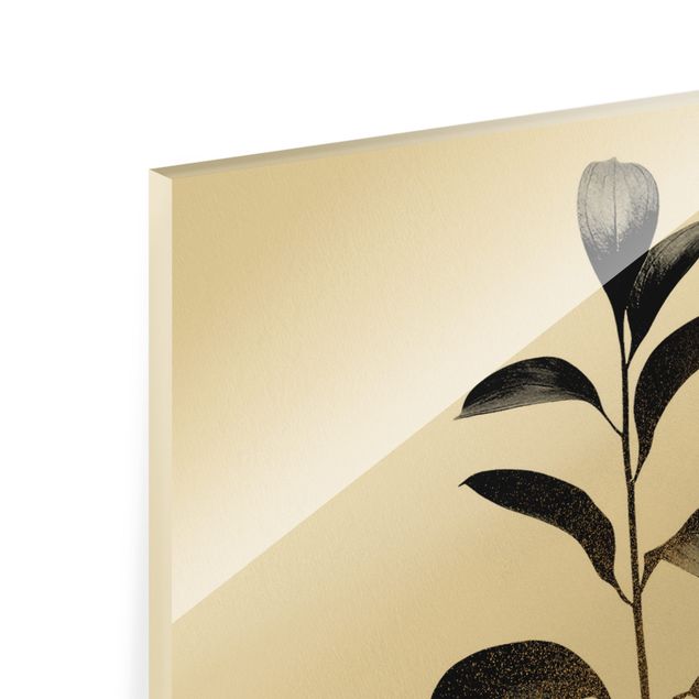 Glass print - Graphical Plant World - Gold And Grey - Portrait format