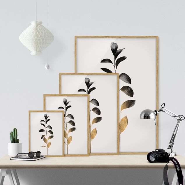 Framed poster - Graphical Plant World - Gold And Grey