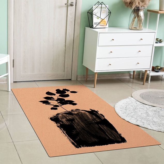 black and white area rug Graphical Plant World - Black Leaves