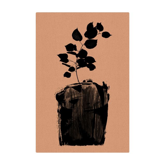 Cork mat - Graphical Plant World - Black Leaves - Portrait format 2:3