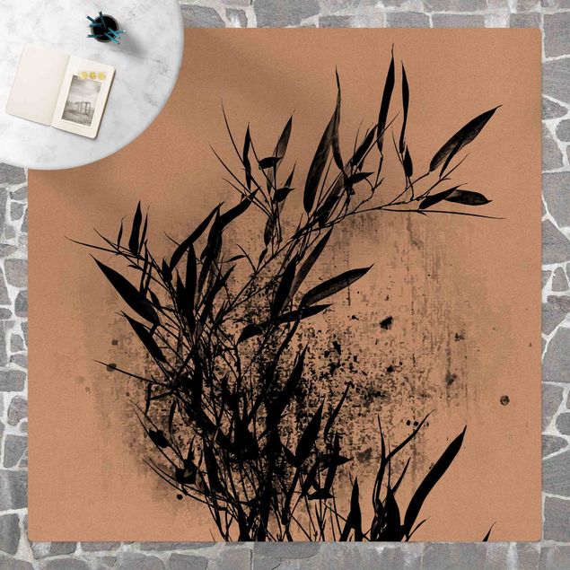 Bamboo pattern rug Graphical Plant World - Black Bamboo