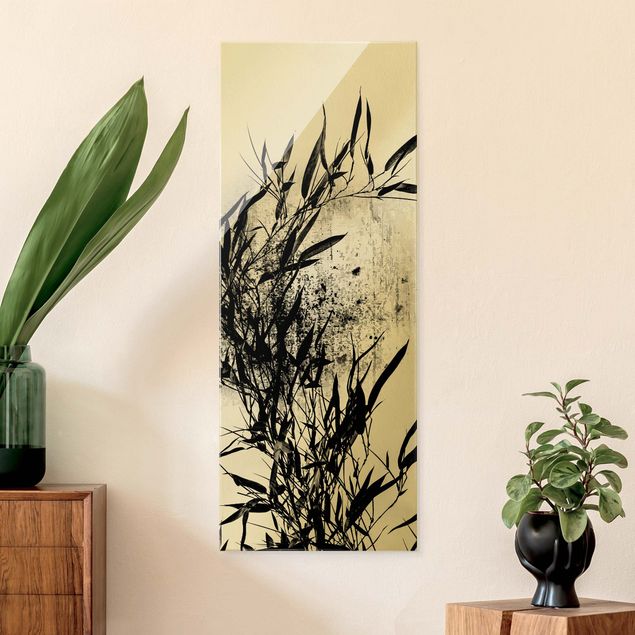 Glass print - Graphical Plant World - Black Bamboo - Portrait format
