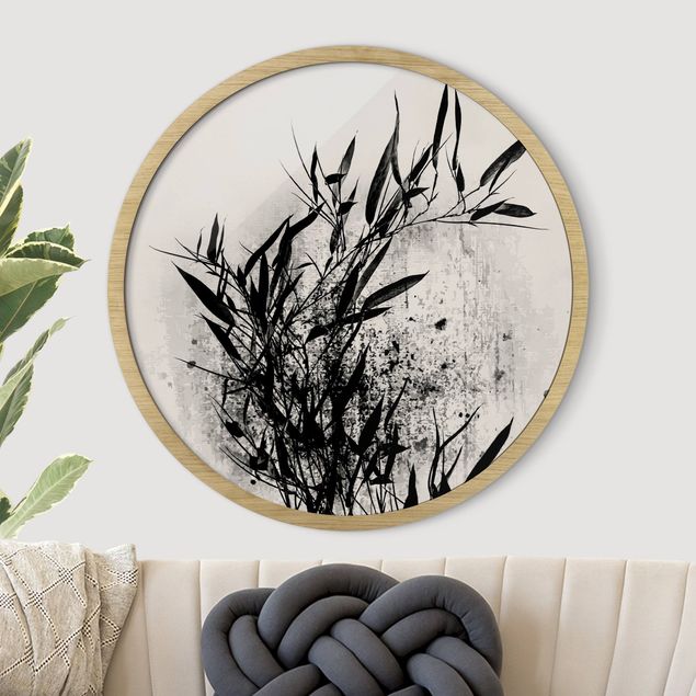 Framed prints round Graphical Plant World - Black Bamboo