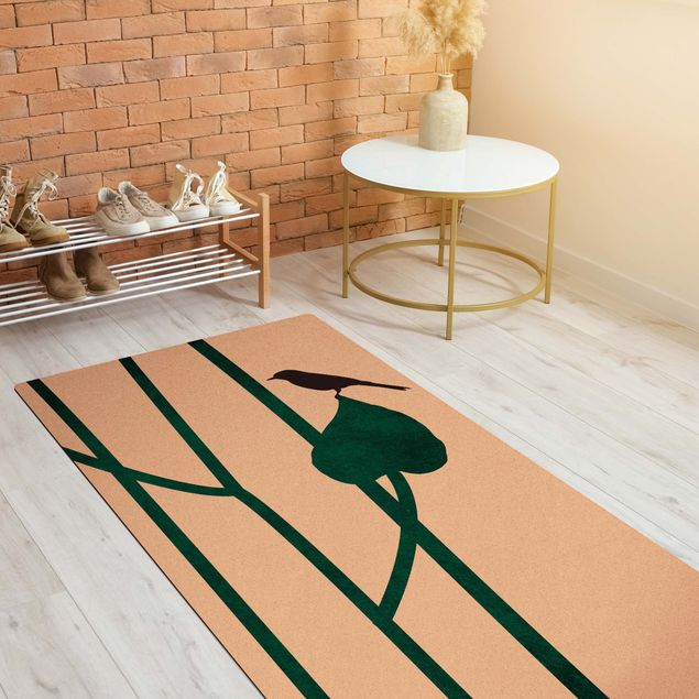contemporary rugs Graphical Plant World - Bird On Leaf