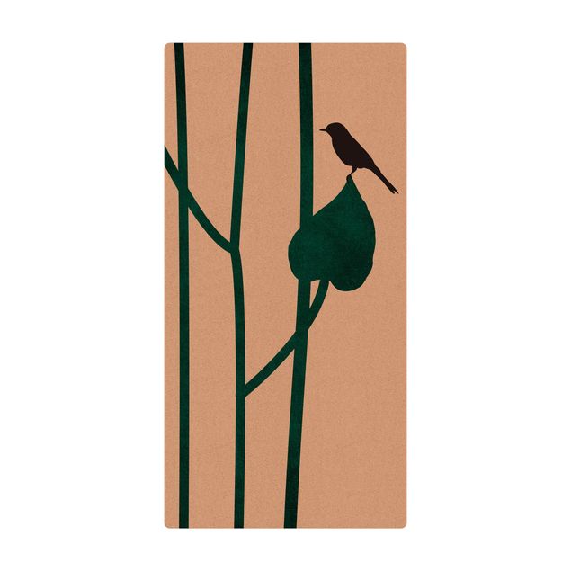 Cork mat - Graphical Plant World - Bird On Leaf - Portrait format 1:2