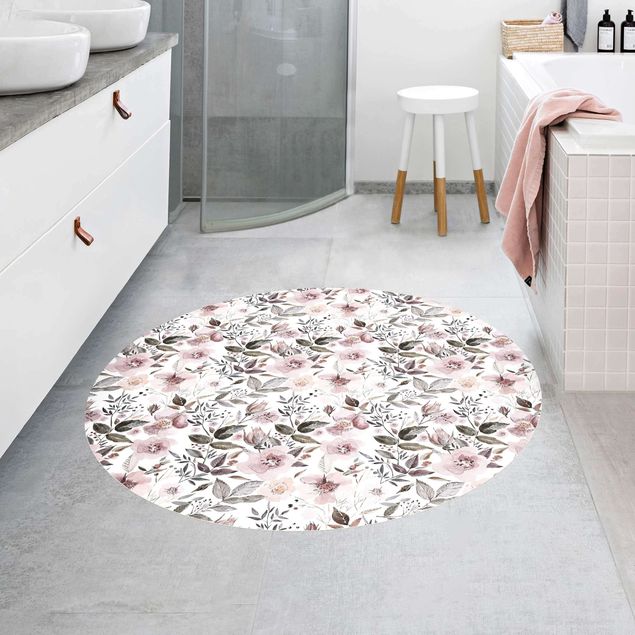 floral area rugs Gray Leaves With Watercolour Flowers