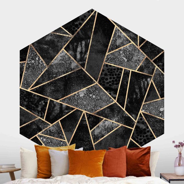 Self-adhesive hexagonal wall mural Gray Triangles Gold