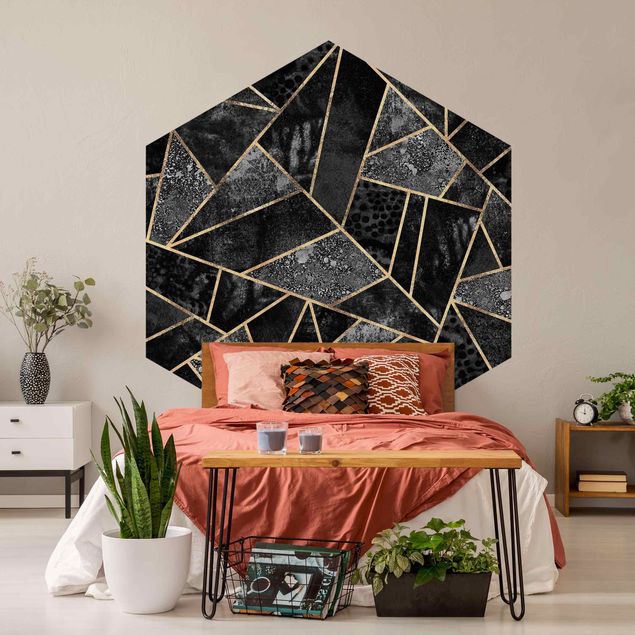 Self-adhesive hexagonal pattern wallpaper - Gray Triangles Gold