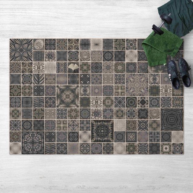 tile effect rug Grey Jungle Tiles With Silver Shimmer
