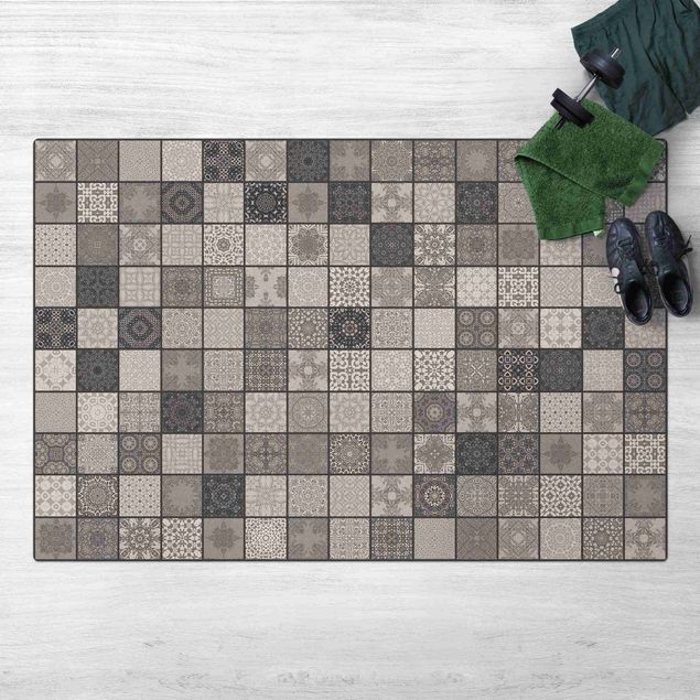 Tile rug Grey Mediterranian Tiles With Dark Joints