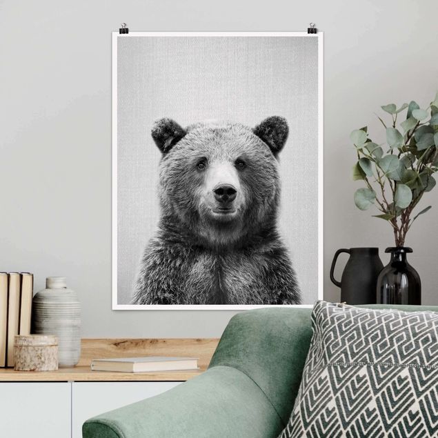 Poster art print - Grizzly Bear Gustel Black And White