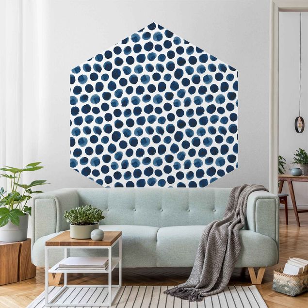 Self-adhesive hexagonal pattern wallpaper - Large Watercolour Polkadots In Indigo