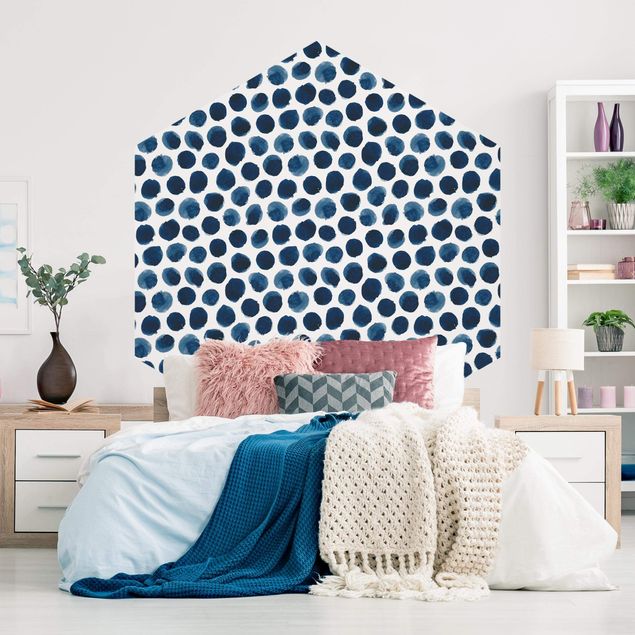 Self-adhesive hexagonal pattern wallpaper - Large Watercolour Polkadots In Indigo