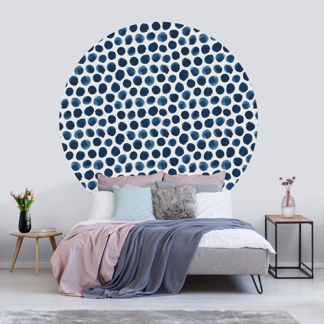 Self-adhesive round wallpaper - Large Watercolour Polkadots In Indigo