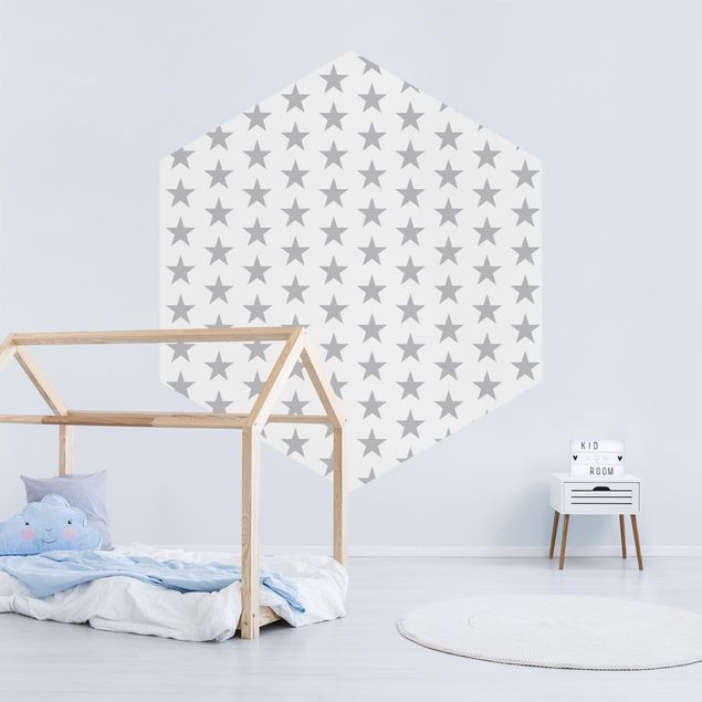 Self-adhesive hexagonal pattern wallpaper - Large Gray Stars On White