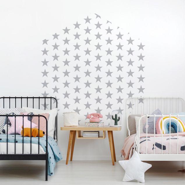 Self-adhesive hexagonal pattern wallpaper - Large Gray Stars On White